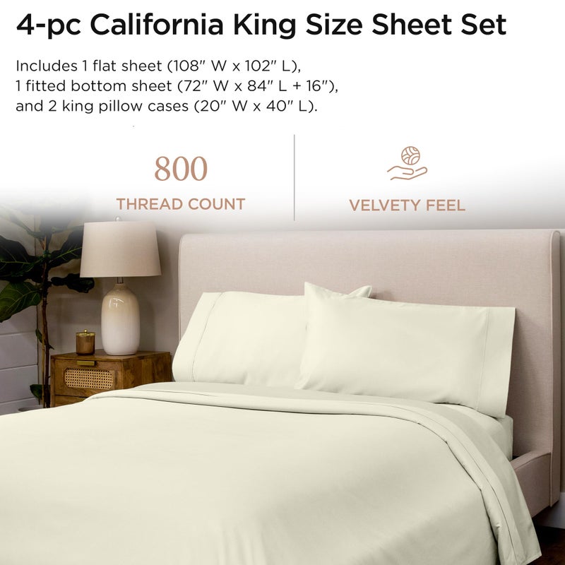 Threadmill Luxury 800 Thread Count California King 100% Cotton Sheets - Ivory Sateen Weave Bed-Sheets, Better Than Egyptian Cotton, 4 Pc Solid Bed Set, Fits 16" Deep Pocket - Image 2